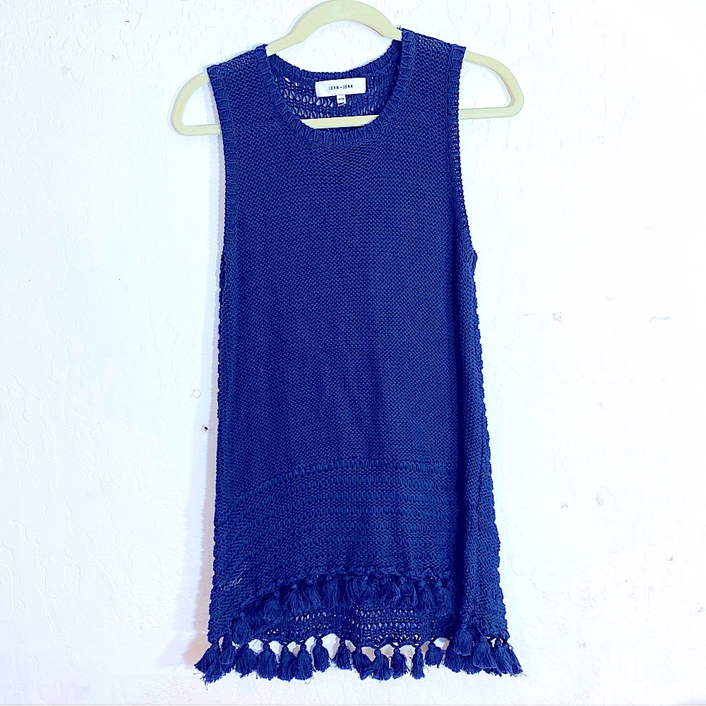 John + Jenn knit top beach coverup fringe hem sleeveless size medium mermaidcore